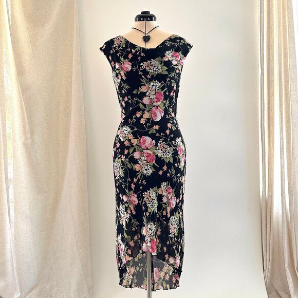 Speechless Dresses & Skirts - Vintage Y2K Speechless Dark Floral Midi Dress Size Small Cowl Neck Fairy Grunge